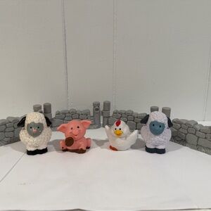 Little People Farm Animal Toy Set - Sheep, Pig and Chicken. Stone fence